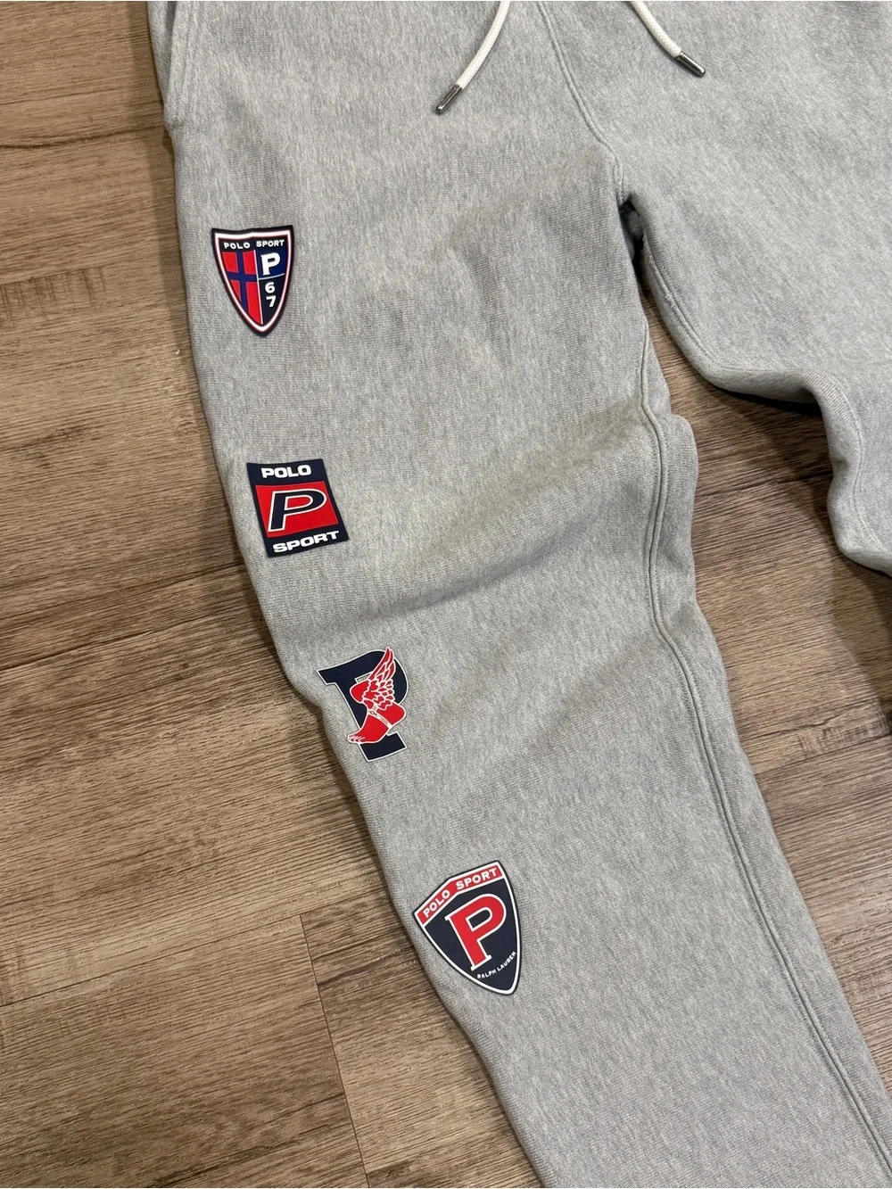 Polo Ralph Lauren Sport Gray P-Wing Crest Shield Logos Joggers Sweatpants Medium
